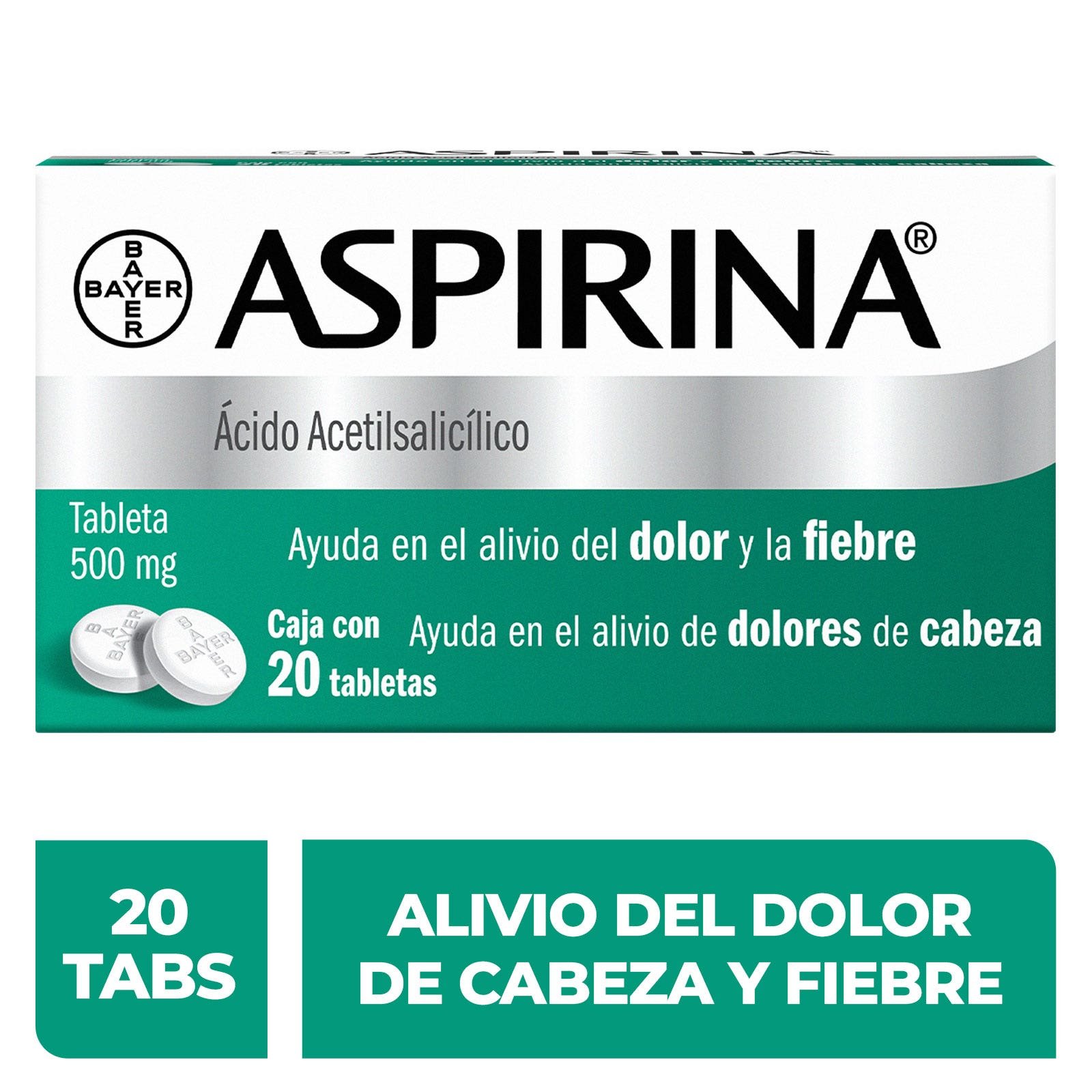 Aspirina (Bayer) 500 mg - 20 Tablets - Pharmacy in Cabo delivery
